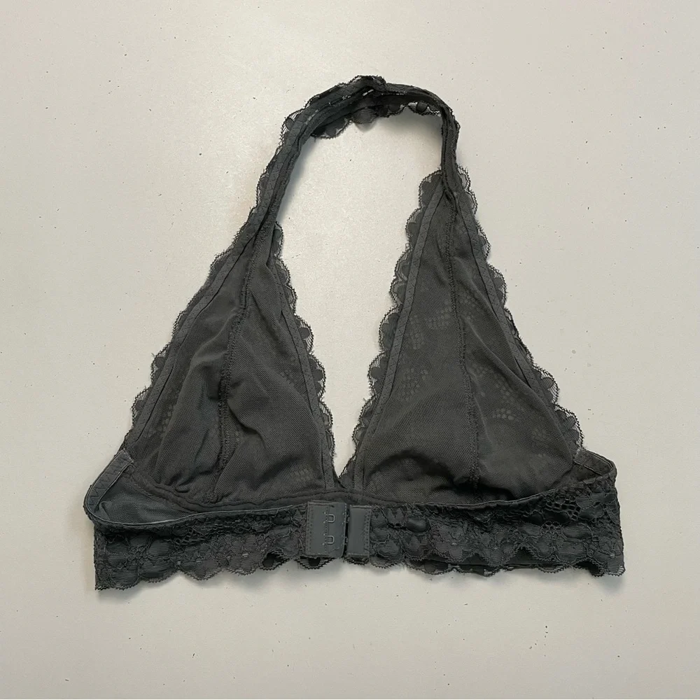 Free People Intimately Bralette Galloon Lace Halter Adjustable Band Floral Grey